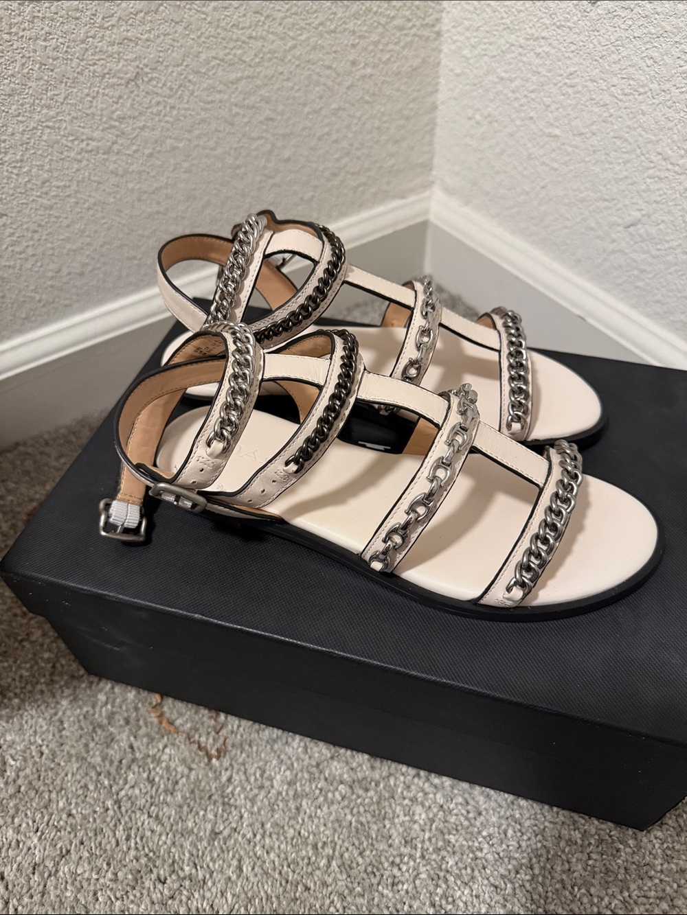 Coach Cream Leather Multi-Chain Flat Sandals - Picture 4 of 6